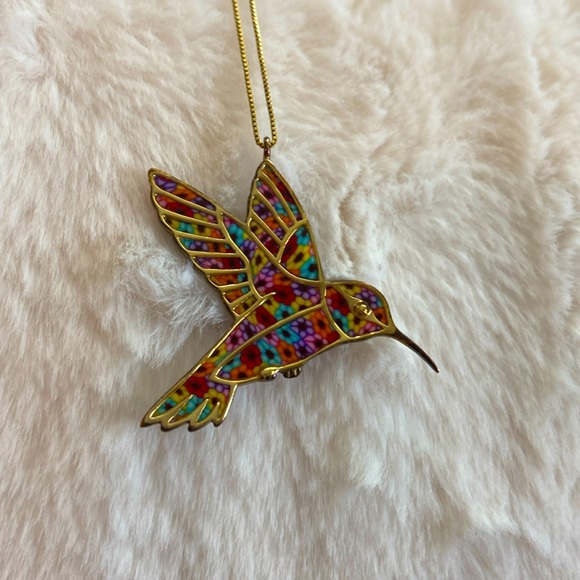 Gold Vermeil & rainbow hummingbird necklace Adina Plastelina - Picture 1 of 7